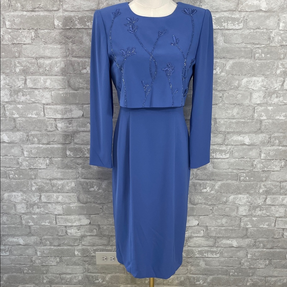 Rimini Long Sleeve Beaded Midi Dress in Periwinkle Blue